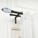 Blue Bud Finial Extendable Double Curtain Rod Black 19MM (Hardware Included)