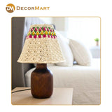Decorative Wooden Base Table Lamp with Lampshade – Modern Bedside Light for Home & Office(Bulb Included)