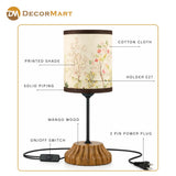 Decorative Wooden Base Table Lamp with Printed Shade – Modern Bedside Light for Home & Office(Bulb Included)