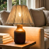 Decorative Wooden Base Table Lamp with Lampshade – Modern Bedside Light for Home & Office(Bulb Included)