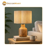 Decorative Wooden Base Table Lamp with Lampshade – Modern Bedside Light for Home & Office(Bulb Included)