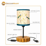 Decorative Wooden Base Table Lamp with Printed Shade – Modern Bedside Light for Home & Office(Bulb Included)