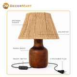 Decorative Wooden Base Table Lamp with Lampshade – Modern Bedside Light for Home & Office(Bulb Included)
