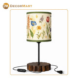 Decorative Wooden Base Table Lamp with Printed Shade – Modern Bedside Light for Home & Office(Bulb Included)
