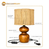 Decorative Wooden Base Table Lamp with Lampshade – Modern Bedside Light for Home & Office(Bulb Included)