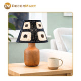 Decorative Wooden Base Table Lamp with Lampshade – Modern Bedside Light for Home & Office(Bulb Included)