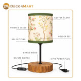 Decorative Wooden Base Table Lamp with Printed Shade – Modern Bedside Light for Home & Office(Bulb Included)