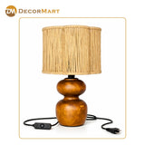 Decorative Wooden Base Table Lamp with Lampshade – Modern Bedside Light for Home & Office(Bulb Included)