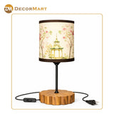 Decorative Wooden Base Table Lamp with Printed Shade – Modern Bedside Light for Home & Office(Bulb Included)