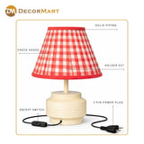 Modern Metal Table Lamp with Red Check Printed Fabric Shade