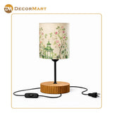 Decorative Wooden Base Table Lamp with Printed Shade – Modern Bedside Light for Home & Office(Bulb Included)