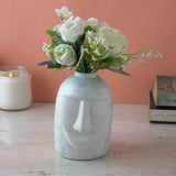 Poker Face Ceramic Vase- White and Blue