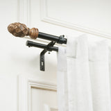Carved Mughal Wood Finial Extendable Double Curtain Rod Black 19MM (Hardware Included)