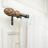 Carved Mughal Wood Finial Extendable Double Curtain Rod Black 19MM (Hardware Included)