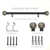 Engraved Metal Finial Extendable Curtain Rod Black 19MM (Hardware Included)