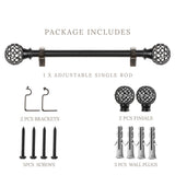 Ventilia Metal Finial Extendable Curtain Rod Black 25MM (Hardware Included)