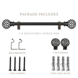 Ventilia Metal Finial Extendable Curtain Rod Black 25MM (Hardware Included)