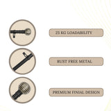 Engraved Metal Finial Extendable Curtain Rod Black 19MM (Hardware Included)
