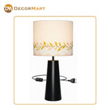Metal Table Lamp with Leaf Print Fabric Shade