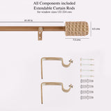 Drum Cane Wrap Finial Extendable Single Curtain Rod Beige 19MM (Hardware Included)