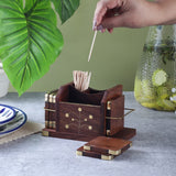 Wooden Cutlery Holder with Coaster Set- Floral