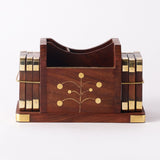 Wooden Cutlery Holder with Coaster Set- Floral