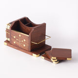 Wooden Cutlery Holder with Coaster Set- Floral