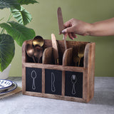 Wooden Cutlery Box (with wall hooks)- Dark Wood