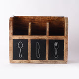 Wooden Cutlery Box (with wall hooks)- Dark Wood