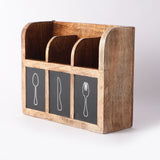 Wooden Cutlery Box (with wall hooks)- Dark Wood