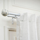 Grey Polka Ceramic Finial Extendable Double Curtain Rod White 19MM (Hardware Included)