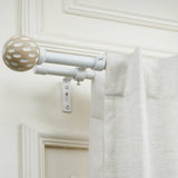 White Distressed Wooden Finial Extendable Single Double Curtain Rod White 19MM (Hardware Included)