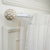 White Distressed Wooden Finial Extendable Single Double Curtain Rod White 19MM (Hardware Included)