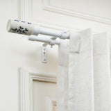 Handpainted Cylinder Ceramic Finial Extendable Double Curtain Rod White 19MM (Hardware Included)