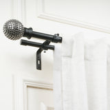 Silver Stud Ball Extendable Double Curtain Rod Black 19MM (Hardware Included)