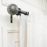 Silver Stud Ball Extendable Double Curtain Rod Black 19MM (Hardware Included)