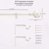 Grey Polka Ceramic Finial Extendable Curtain Rod White 19MM (Hardware Included)