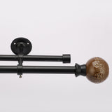 Floral Emboss Ceramic Finial Extendable Double Curtain Rod Black 19MM (Hardware Included)