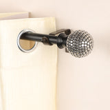 Silver Stud Ball Extendable Curtain Rod Black 19MM (Hardware Included)