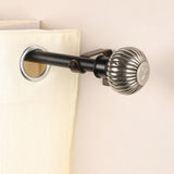 Metal Ribbed Finial Extendable Curtain Rod Black 19MM (Hardware Included)