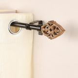 Brown Baroque Wood Finial Extendable Curtain Rod Black 19MM (Hardware Included)
