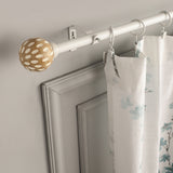 White Distressed Wooden Finial Extendable Single Curtain Rod White 19MM (Hardware Included)