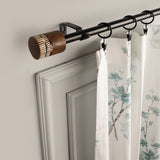 Rustic Drum Wooden Finial Extendable Single Curtain Rod Black 19MM (Hardware Included)