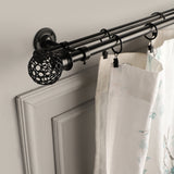 Metal Mesh Finial Extendable Double Curtain Rod Black 19MM (Hardware Included)
