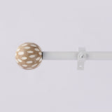 White Distressed Wooden Finial Extendable Single Curtain Rod White 19MM (Hardware Included)