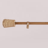 White Distressed Cane Wrap Finial Extendable Single Curtain Rod Beige 19MM (Hardware Included)