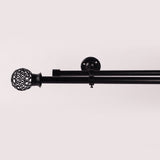 Metal Mesh Finial Extendable Double Curtain Rod Black 19MM (Hardware Included)