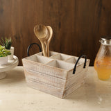 Wooden Cutlery Caddy(Big)- Distressed White