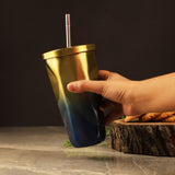 Stainless Steel Diamond SS Tumbler- Gold & Blue