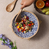Wooden Large Salad Bowl -Royal Blue Paisley